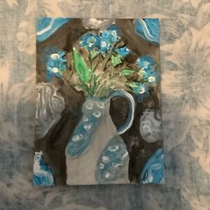 Charming Floral Vase Art with Blue and Green Accents